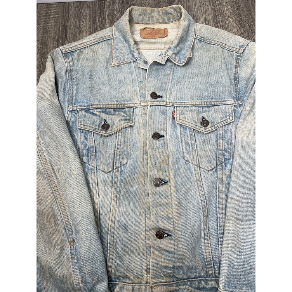 Levi's VTG 70s Denim Trucker Jacket Sz 44 Type 3 70505 0214 Light Wash Thrashed! - Picture 3 of 16